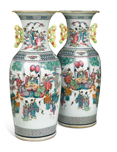 Lot 24 - A pair of Chinese famille verte vases, late Qing Dynasty