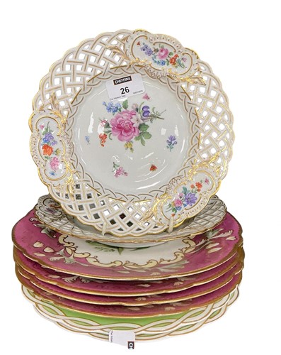 Lot 26 - A pair of cross swords floral ribbon plates, a...