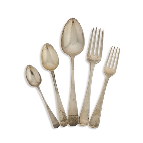 Lot 388 - A 60-piece mixed set of George III and later silver flatware