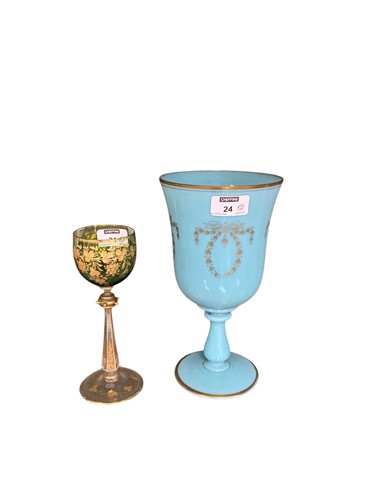 Lot 24 - A 19th century blue stemmed glass with swag...