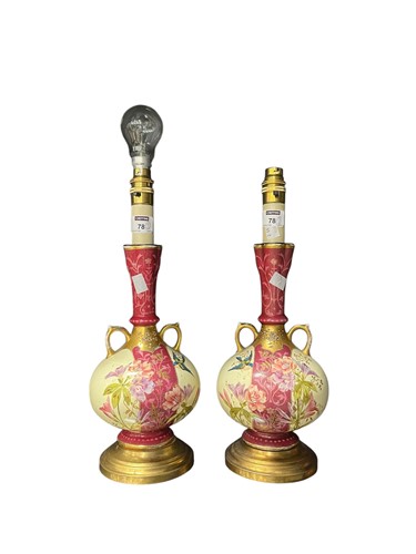 Lot 78 - A pair of Aesthetic movement two handled vases...