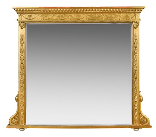 Lot 594 - A gilt and gesso Adam style overmantel mirror, late 19th century
