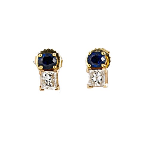 Lot 119 - A pair of 18ct gold sapphire and diamond ear studs