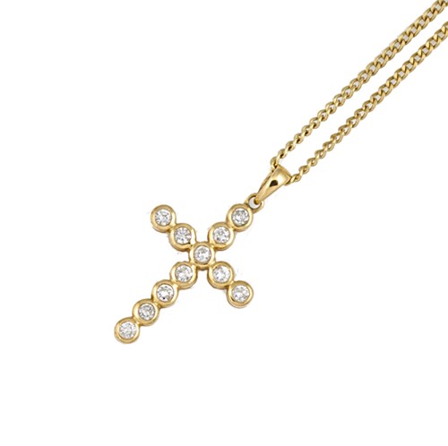 Lot 65 - An 18ct gold diamond cross and chain