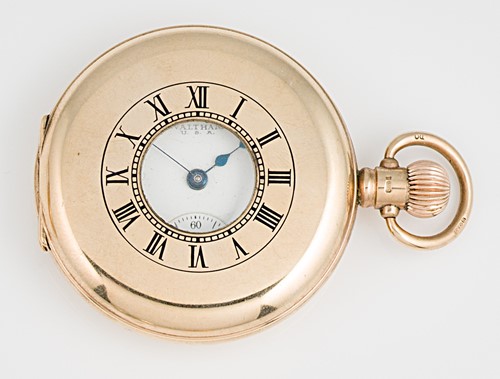 Lot 218 - P.S. Bartlett for American Watch Company, Waltham, Mass. - A 9ct gold half hunter pocket watch