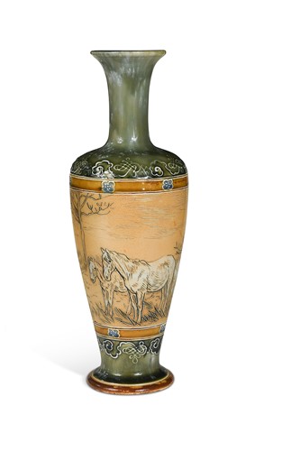 Lot 60 - Hannah Barlow (1851-1916) and Florence Roberts (fl.1879-1930) for Doulton Lambeth, a baluster vase