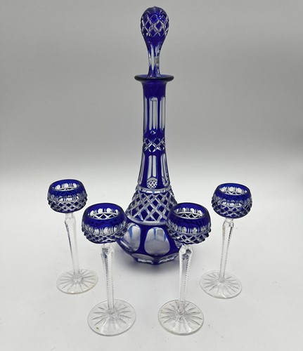 Lot 11 - A Continental flashed blue glass liqueur...