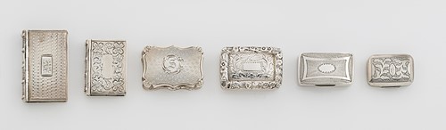 Lot 301 - A collection of six 19th century silver vinaigrettes from famous silversmiths