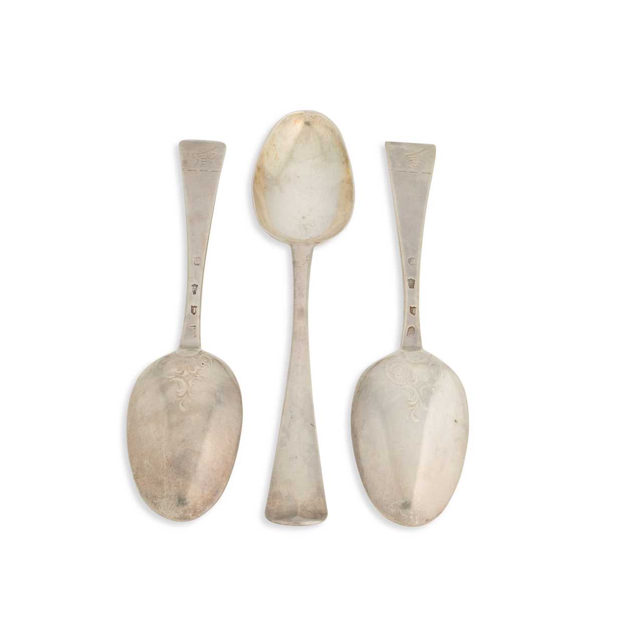 Lot 479 - Dublin - Three 18th century silver tablespoons
