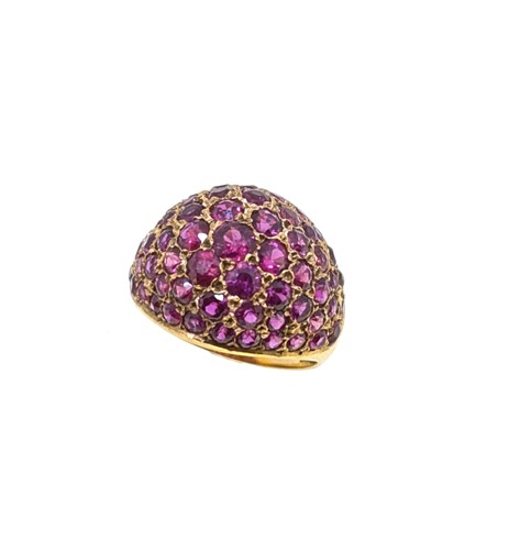 Lot 89 - A bombé style ruby dress ring