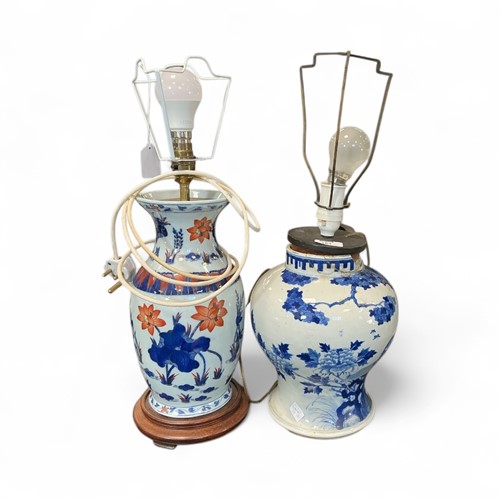 Lot 163 - Two Chinese vases converted to lamps tallest...