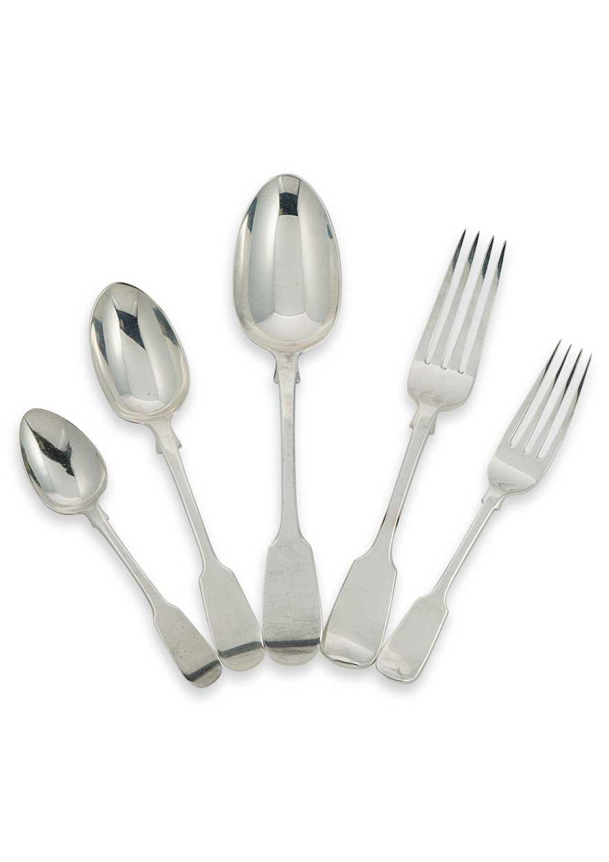Lot 421 - A 65-piece mixed set of mainly 19th century silver flatware