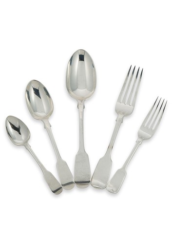 Lot 421 - A 65-piece mixed set of mainly 19th century silver flatware