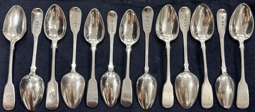 Lot 421 - A 65-piece mixed set of mainly 19th century silver flatware