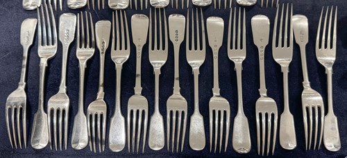 Lot 421 - A 65-piece mixed set of mainly 19th century silver flatware
