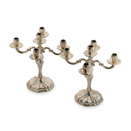 Lot 375 - A pair of Italian metalwares silver 5 light candelabra
