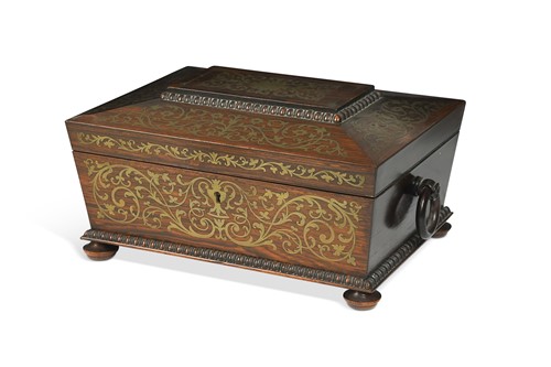 Lot 591 - A Regency rosewood and brass inlaid work box