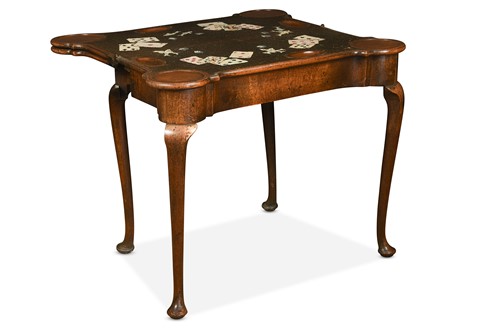 Lot 443 - A George II walnut triple folding card table