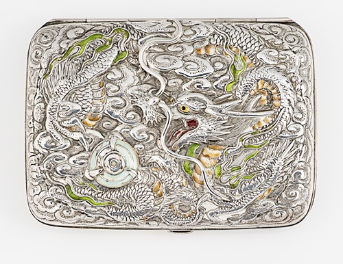 Lot 303 - A Chinese metalwares silver and enamel cigarette case