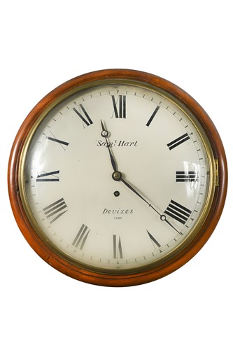 Lot 372 - A mahogany circular wall timepiece by Samuel Hart of Devizes, 19th century