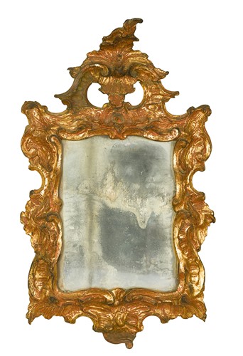 Lot 618 - A small Continental rococo giltwood mirror, 18th century