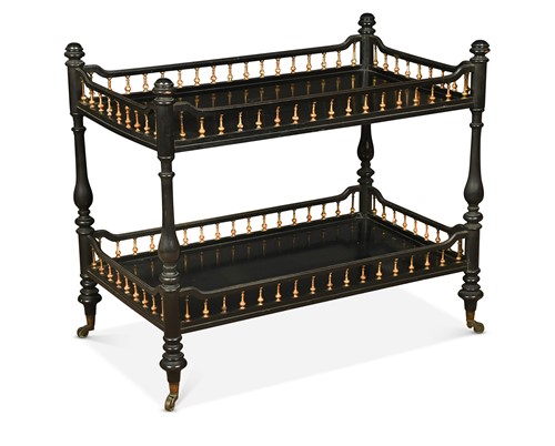 Lot 701 - A late Victorian ebonised and gilt two tier étagère by Howard & Sons