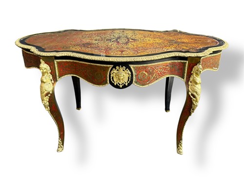 Lot 569 - A French Napoleon III brass and tortoiseshell inlaid centre table, 19th century