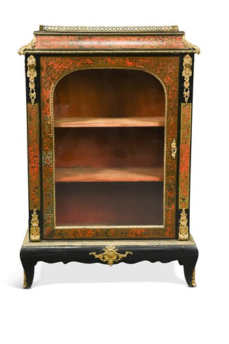 Lot 512 - A French brass and tortoiseshell inlaid ebonised pier cabinet, 19th century