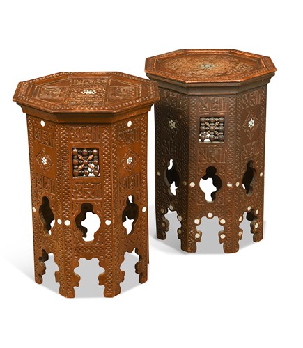 Lot 543 - A near pair of Indian hardwood and mother-of-pearl tables, late 19th century