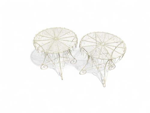 Lot 705 - A pair of white painted wirework garden...