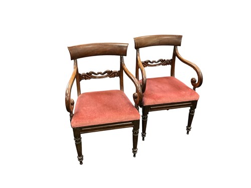 Lot 540 - A pair of Regency mahogany bar back armchairs,...