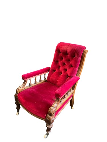Lot 594 - A Victorian oak button back armchair,...