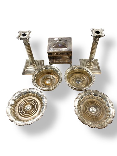 Lot 278 - A pair of silver plated Corinthian column...