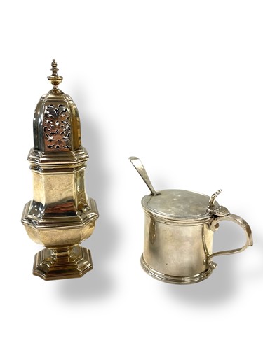 Lot 293 - A Britannia silver caster, 373g together with...