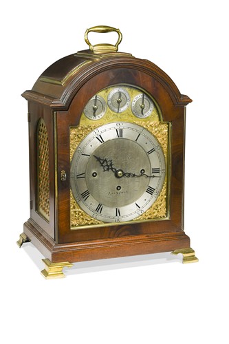 Lot 438 - A mahogany chiming table clock signed 'Geo Handley, London', late 19th century