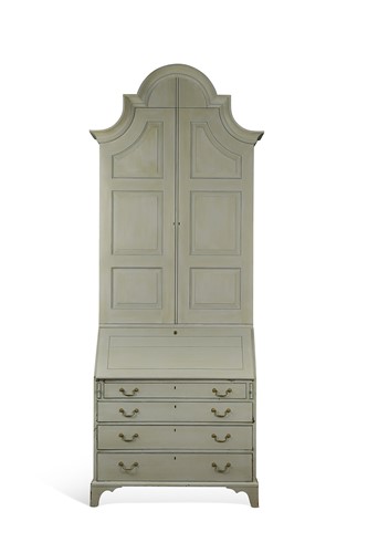 Lot A grey-painted Gustavian style bureau bookcase