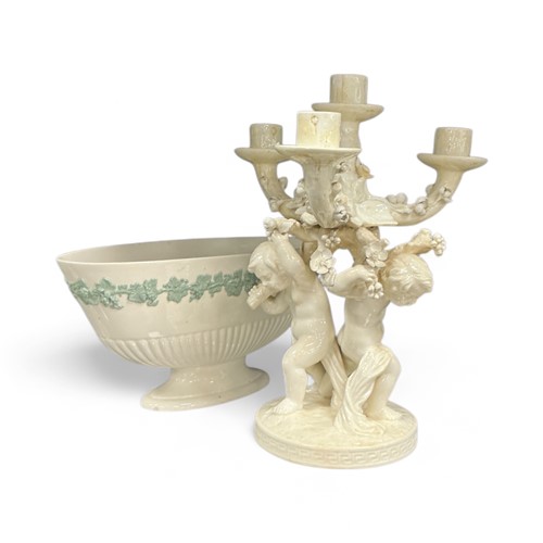 Lot 31 - A Moores creamware 4 light candelabrum or...