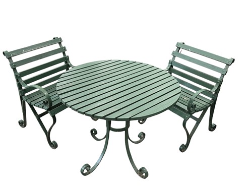 Lot 703 - A pair of green painted wrought iron garden...