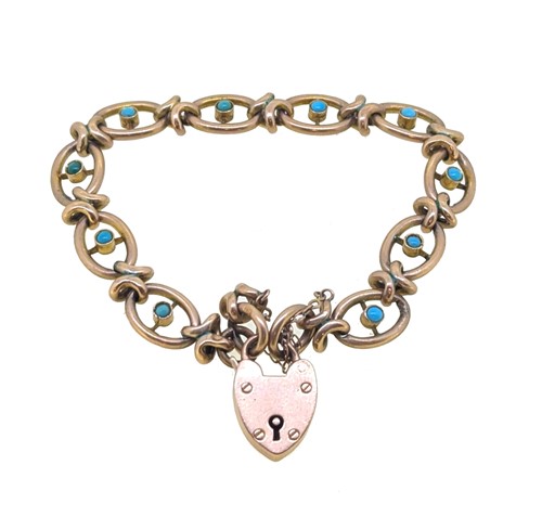 Lot 61 - An early 20th century 9ct gold turquoise bracelet