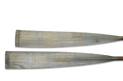 Lot 641 - Henley Royal Regatta, two Grand Challenge Cup and Ladies Plate presentation blades, 1873 and 1874