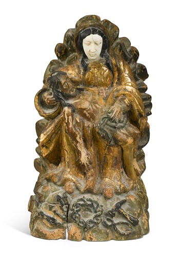 Lot 353 - An Indo-Portuguese, carved wood and parcel-gilt Pieta, early 18th century