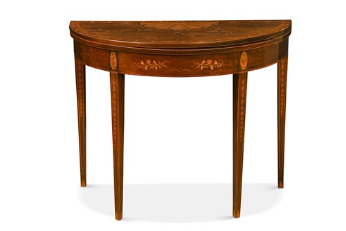 Lot 536 - A late George III mahogany and satinwood inlaid tea table