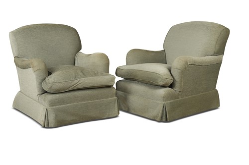 Lot 593 - A pair of Victorian style deep armchairs, modern