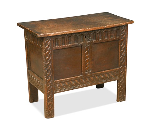 Lot 397 - A small carved oak chest, 17th century and later