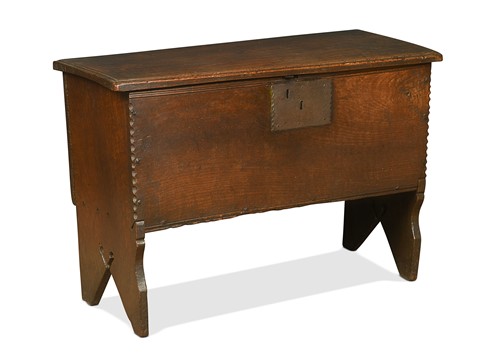 Lot 356 - A small oak six plank chest, 17th century