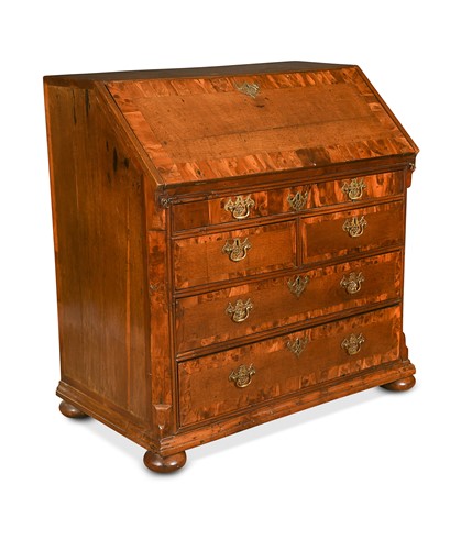 Lot 448 - An oak and yew wood crossbanded bureau, 18th century
