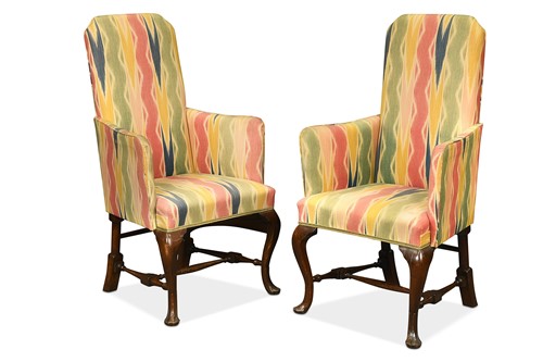 Lot 427 - A pair of George I style walnut armchairs