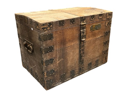 Lot 656 - An oak and metal bound silver chest, early...