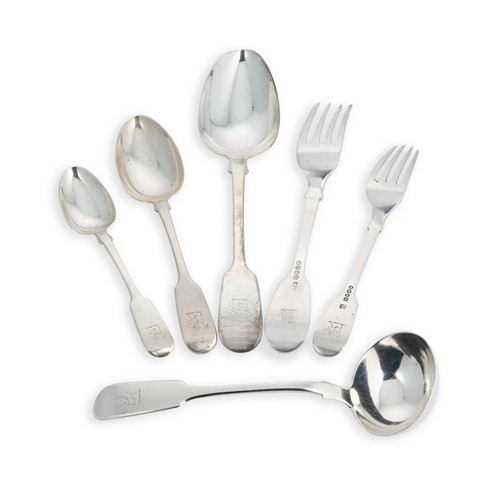 Lot 411 - A 45-piece harlequin set of Victorian silver flatware with 28 additions