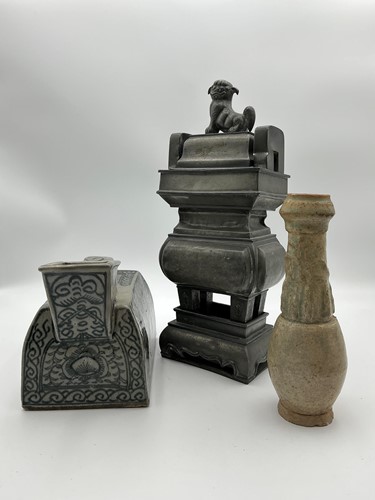 Lot 87 - A Chinese metalware two-handled vase, a...
